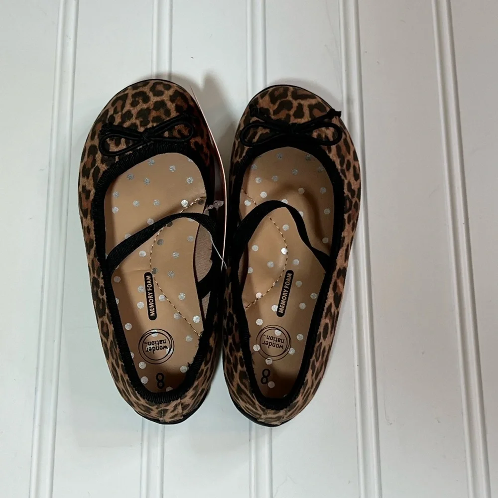 Girls Size 8 Leopard Print Flats with Black Bow NWT